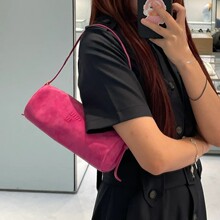 复古麂皮绒圆筒包包女2025新款秋冬枕头包时尚百搭单肩斜挎手机包