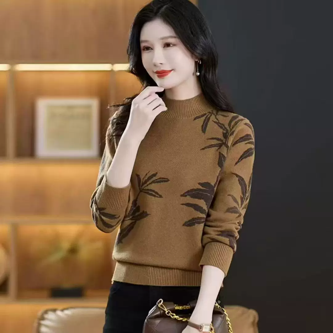 羊绒毛衣女25秋冬新款半高领打底衫女加厚针织衫拼色内搭宽松上衣