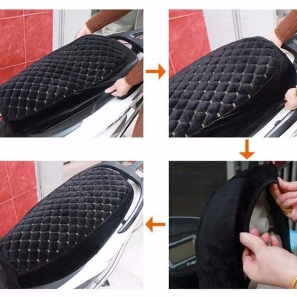Electric Vehicle Warm Seat Cushion Cover, Motorcycle Winter Seat Cushion, Plush Thickened Pedal Electric Bike Cotton Seat Cover, Not Waterproof