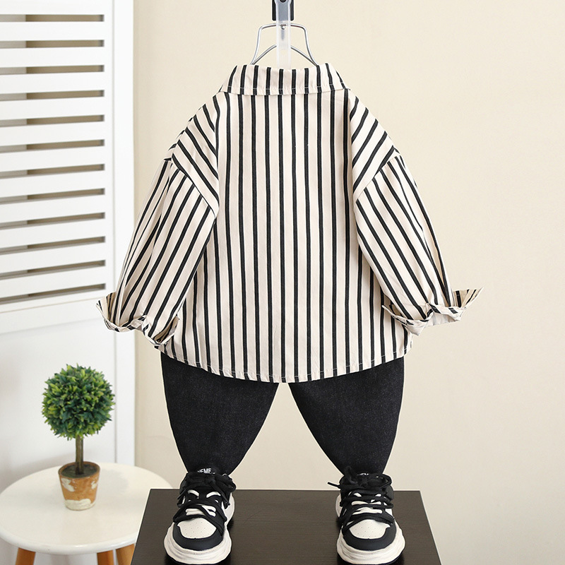 5836 Chaqueta de camisa a rayas para niños Primavera y otoño 2025 Nuevo estilo Camisa de manga larga para niños Ropa de otoño para bebés