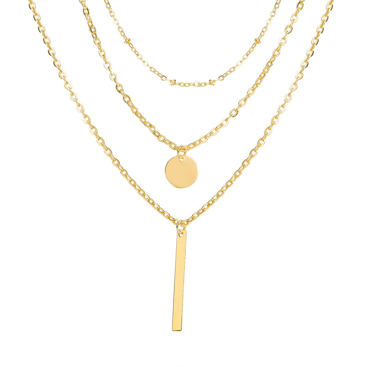 nuova collana multistrato con perline di rame, striscia di metallo con paillettes, creativa, lega a tre strati, clavicola_voghion.com