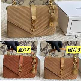 跨境2025新款磨砂皮菱格链条邮差包时尚高级感手提单肩斜挎小方包