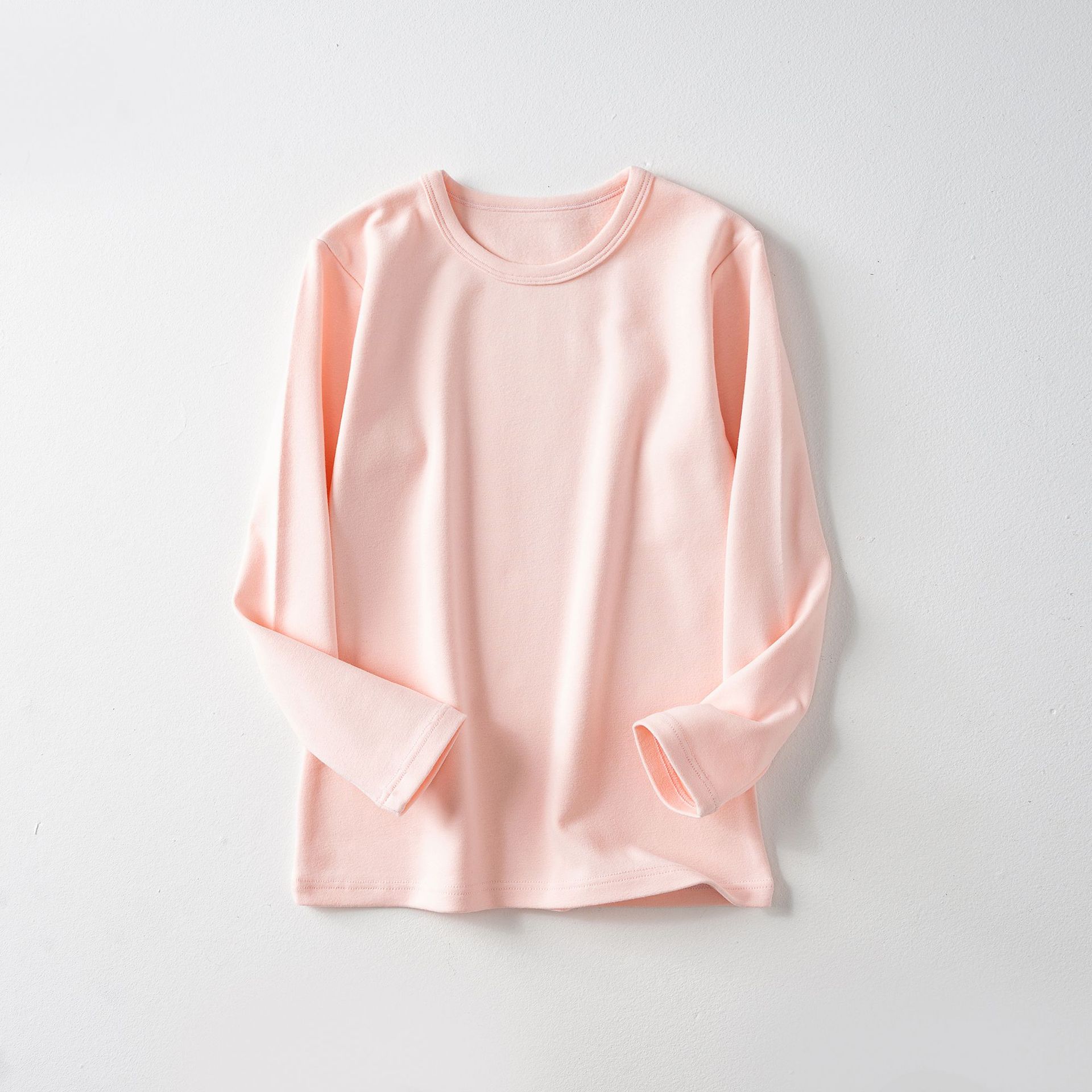 Camiseta interior térmica gruesa de forro polar para niños, top de manga larga con cuello redondo de color liso para niñas y niños, ropa interior térmica.