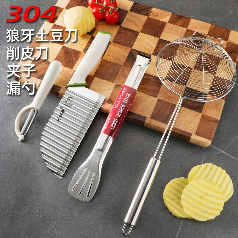 Patata 304 regalo multifuncional cuchillo de pelo comercial de papas fritas espesar dientes de lobo cuchillo de cocina cuchillo de onda cuchillo de patrón profundo