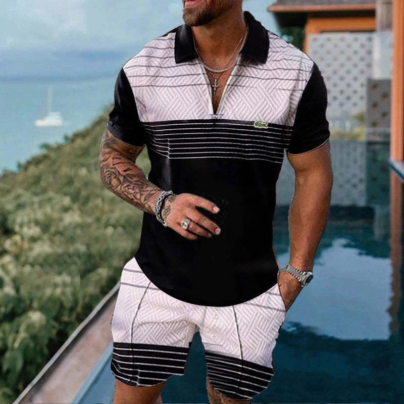 Nuevo europeo y americano transfronterizo de los hombres 3 Polo camisa traje de solapa de manga corta Jersey casual camiseta de los hombres de una sola pieza de entrega