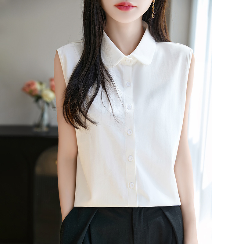 Cotton Sleeveless Shirt for Women Spring and Summer New Fake Collar Korean Style Versatile Bottoming Professional Bottoming Shirt Vest for Women