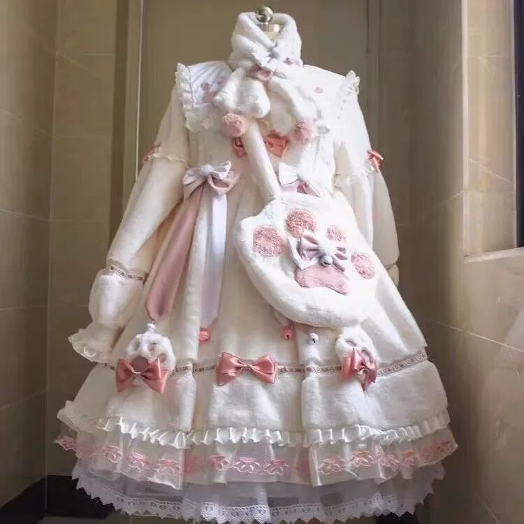 Длинное платье с длинным рукавом, бархат, стиль Lolita, утолщённое тёплое
