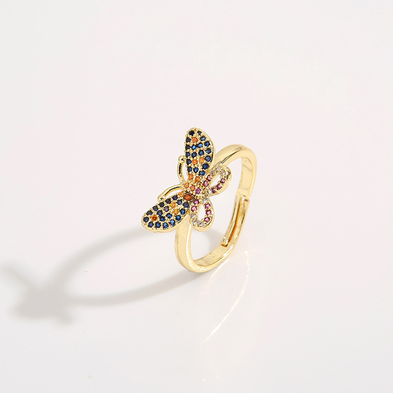 Fashion Butterfly Copper Plating Inlay Zircon Open Ring 1 Piece