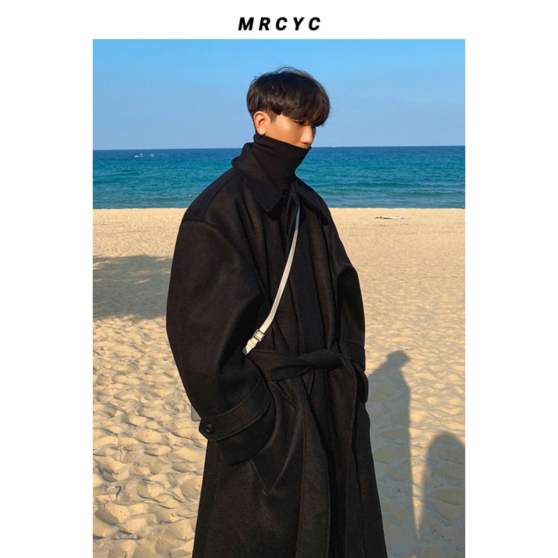 MYQ abrigo de lana de los hombres de otoño e invierno de longitud media suelta sobre la rodilla cazadora estilo coreano británico espesado abrigo de lana