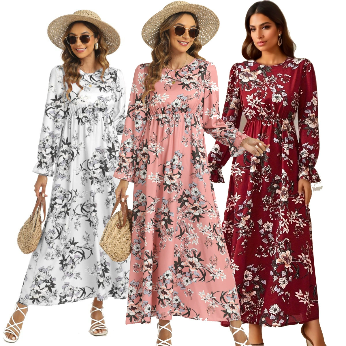 Платье с европейским и американским принтом Ближневосточная арабская женская длинная юбка с длинными рукавами