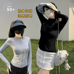 スタンドカラージッパー日焼け防止服女性のための新しいアイスシルク薄型通気性夏スリム屋外日焼け防止服ヨガスポーツジャケット