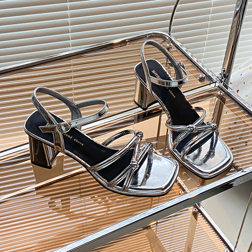 Women's Summer Outwear 2025 Flat Sandals with Side Strap High Heels, Fairy Style Square Toe, Compatible with Dresses