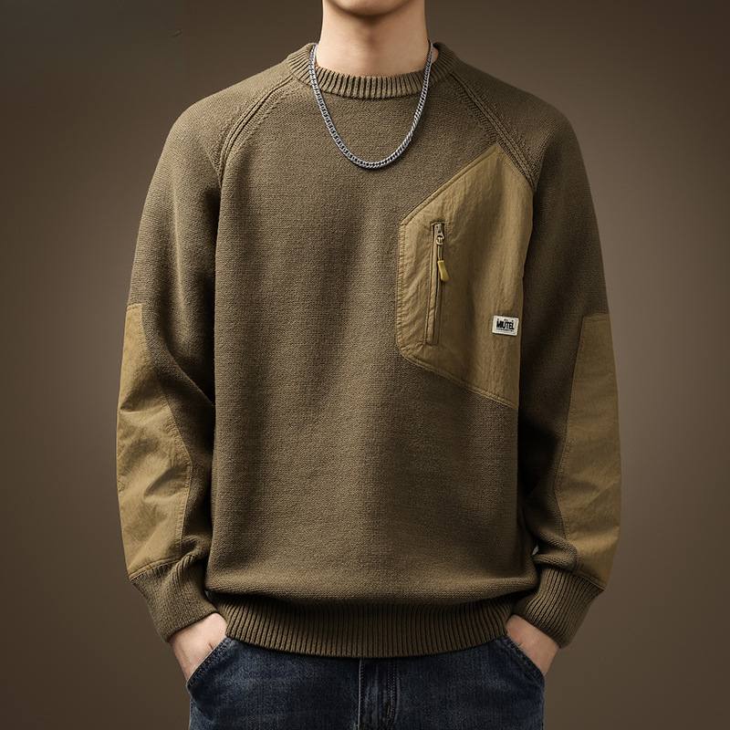 Heavyweight Retro American-Style Color-Blocked Sweater for Men, Spring Trendy Thick Loose-Fit Stylish Versatile Men's Knitwear Heavyweight Retro American-Style Color-Blocked Sweater for Men, Spring Trendy Thick Loose-Fit Stylish Versatile Men's Knitwear