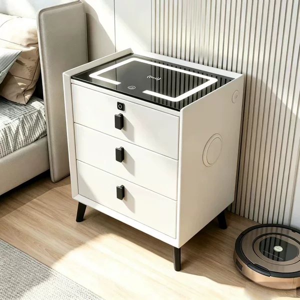 Three-Draw Smart Bedside Table Wireless Charging Bluetooth Audio Fingerprint Lock Bedroom Multi-Functional Small Popular Bedside Table