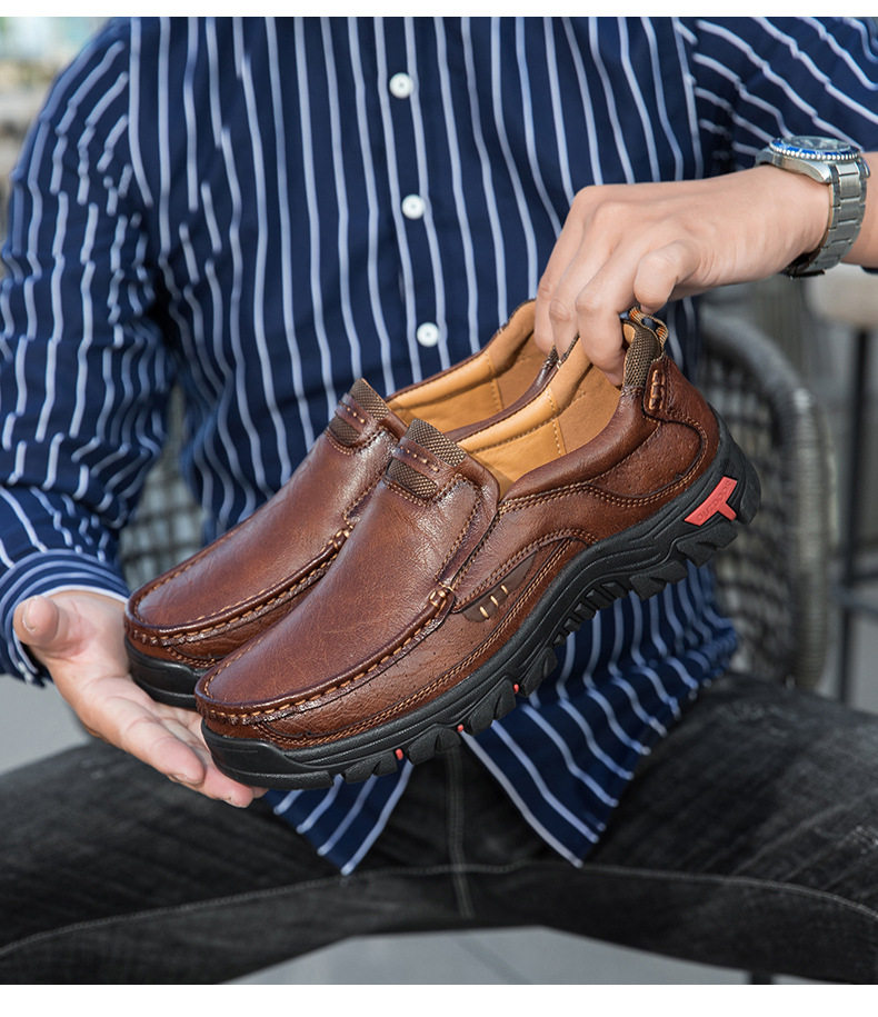 Giày da nam cỡ lớn mũi tròn đế bệt phong cách casual — 33237 màu nâu đỏ, 33237 màu vàng nâu, 33237 màu đen chi tiết 16