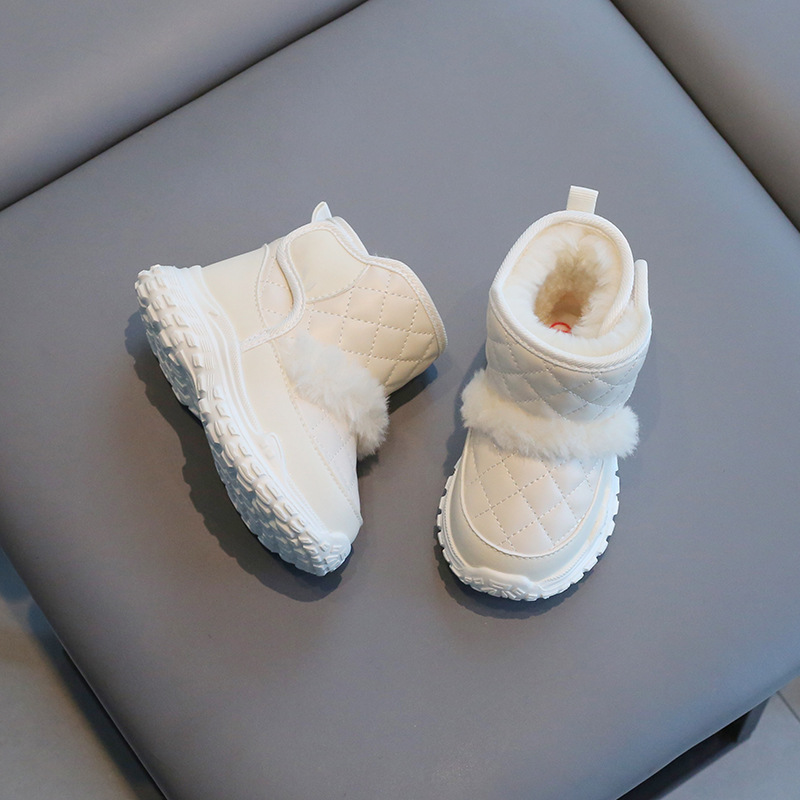 Botas de nieve para niños engrosadas con forro polar de Velcro alto de color sólido zapatos casuales acolchados de algodón cálidos botas acolchadas de algodón para hombres y mujeres