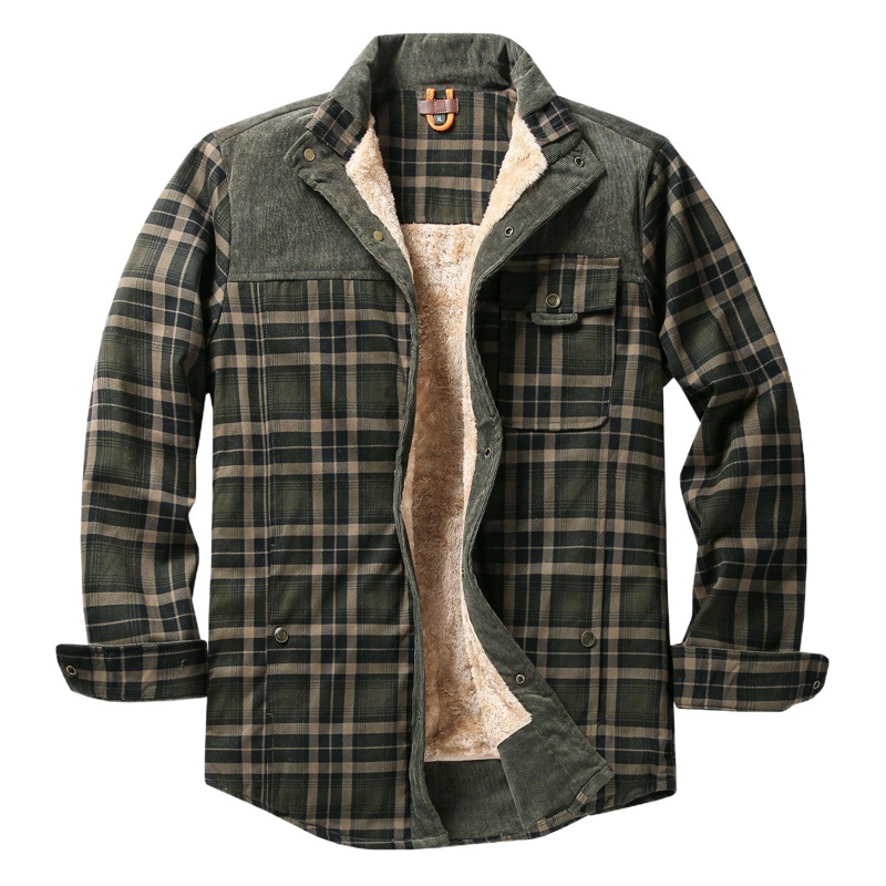 Camisa a cuadros de tamaño europeo Amazon chaqueta de hombre abrigo transfronterizo forrado de lana más tamaño Chaqueta de algodón cálido de invierno