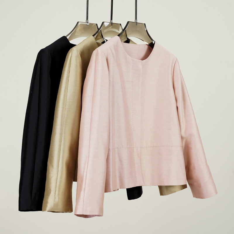 天花板ji别的轻奢感~意大利伽D36姆米桑蚕丝羊毛气质圆领外套女