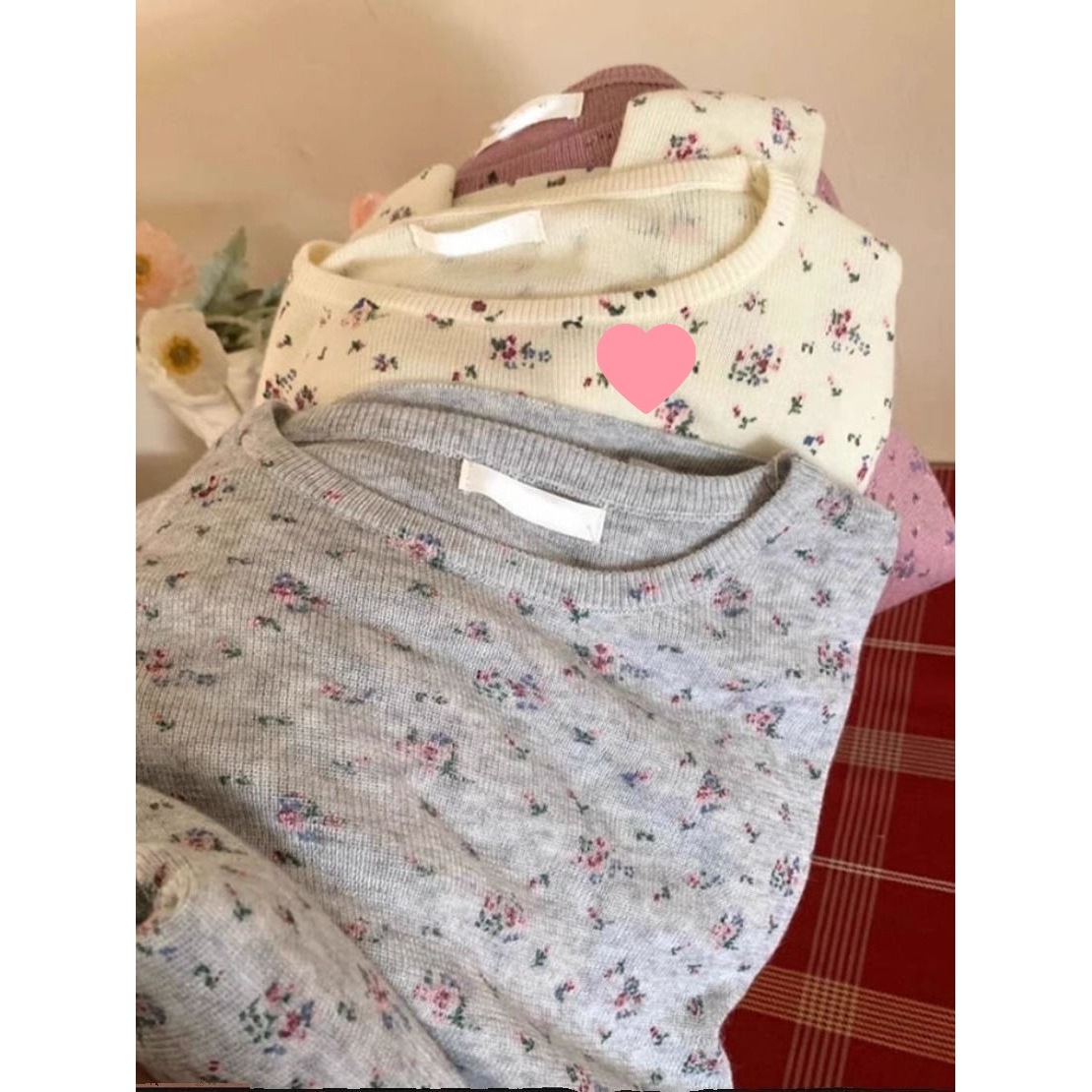 辣妹碎花针织衫女春季新款超好看别致内搭打底衫修身收腰上衣服潮