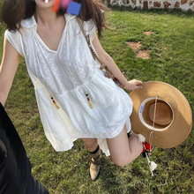 特价清仓 原创设计 法式波西米亚 木珠 拖尾前短后长连衣裙不退不