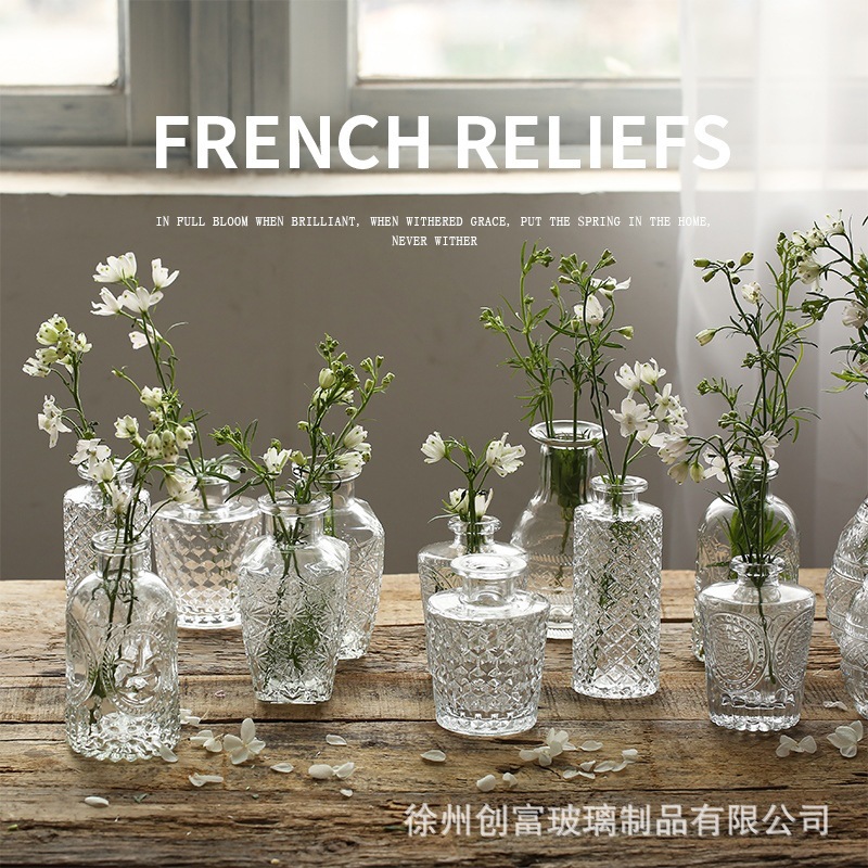 Luz de lujo simple retro mini jarrón de vidrio en vidrio de viento pequeño jarrón de flores flores flores secas flores decoración de oficina