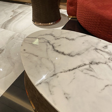 威登家具 后现代轻奢椭圆茶几客厅别墅家用 意大利茶几大理石台面