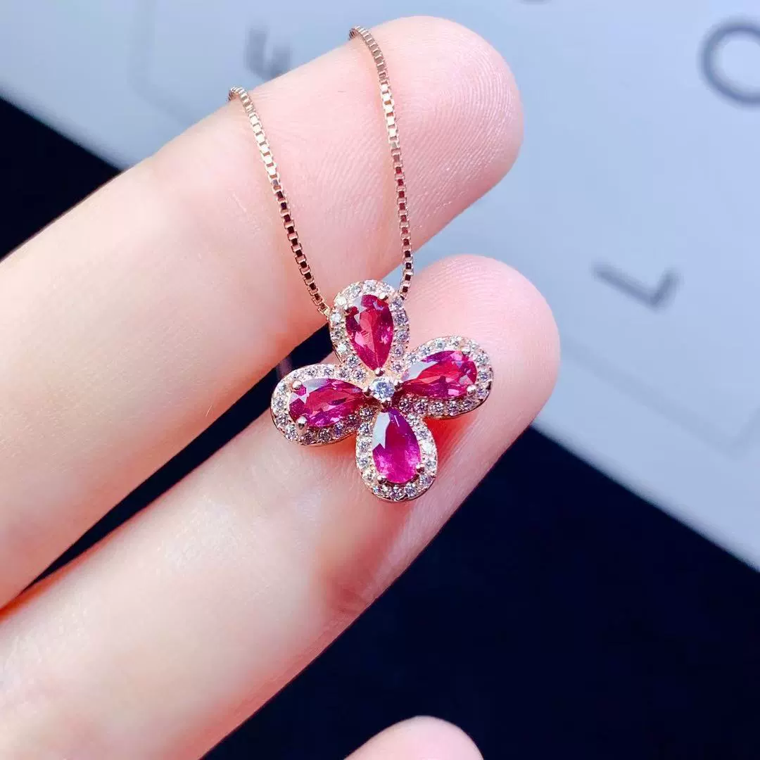 Подвеска из натурального магниевого алюминиевого граната, серебро 925 пробы, инкрустированное каплями воды, четырехлистный клевер, простые модные лепестки, нишевый цвет, сокровище