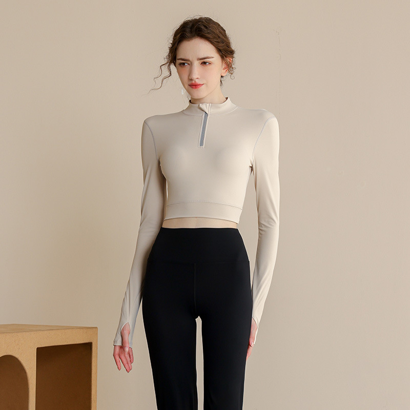 Yoga clothes top tight navel sexy long-sleeved gym slimming quick-drying aerobics running professional sports