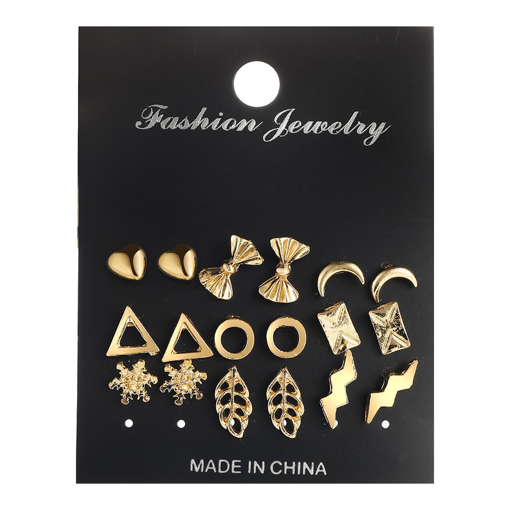 Europe and the United States cross-border creative retro simple tassel earrings personality point rhinestone earrings suit 5 pairs of earrings