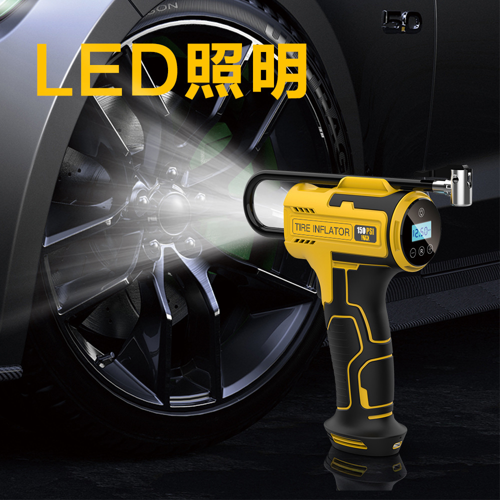 Handheld Gun Pump Emergency Tire Inflator Wireless Charging Digital Display Air Pump Rubber-Coated Anti-Slip Car Air Pump
