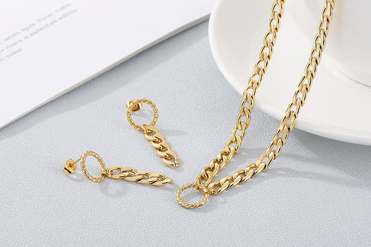 simple circle thick chain titanium earrings necklace chain set wholesale nihaojewelry