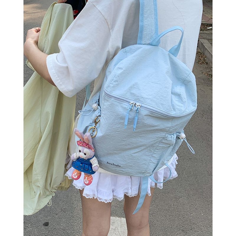 韓国スタイルカジュアルナイロンキャンバスバッグ女性のための 2025 新しい無地シンプルなバックパック学生大容量スクールバッグ|undefined