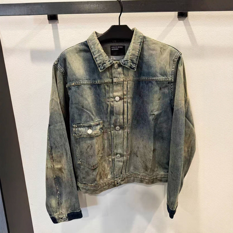 Erd Melancholic Rich Second Generation Fw25 Barn Style Pleated Details Distressed Single-Breasted Jacket Denim Jacket for Men and Women