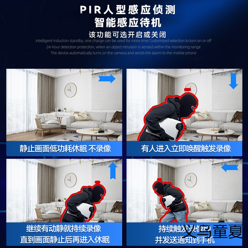 摄像头家用连手机远程360度无死角监控器无线wifi免插电高清夜视|undefined