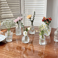 复古轻奢浮雕透明法式玻璃小花瓶ins风家居摆件客厅袖珍插花花瓶
