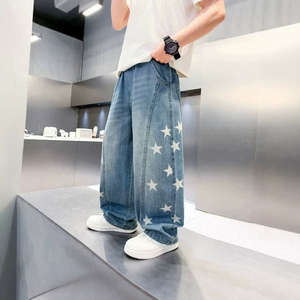 Children's loose-fitting jeans, boys' curved pants, girls' autumn wear, 2026 new spring and autumn casual baby long pants