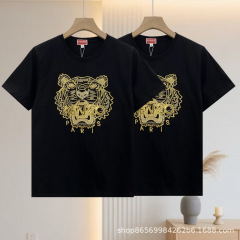 KE N タイガーヘッド カップルスタイル レター刺繍 タイガーヘッド ラウンドネック 半袖 Tシャツ クロスボーダー限定