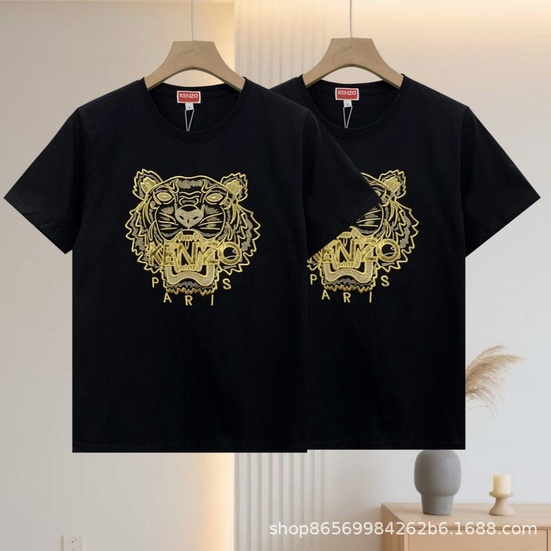 KE N タイガーヘッド カップルスタイル レター刺繍 タイガーヘッド ラウンドネック 半袖 Tシャツ クロスボーダー限定|undefined