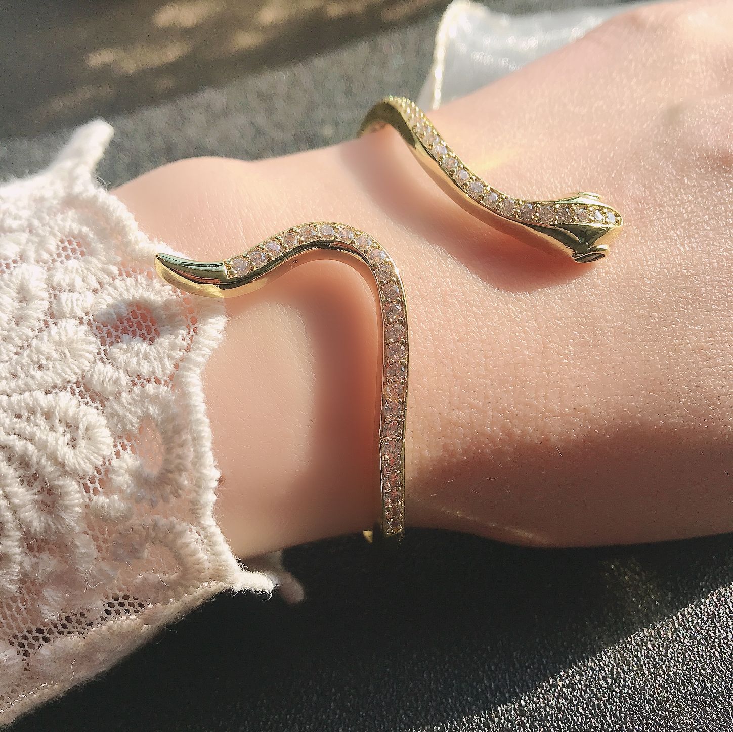 Daily Occasion Retro Snake Copper Gold Plated Inlay Zircon Women's Rings Bracelets