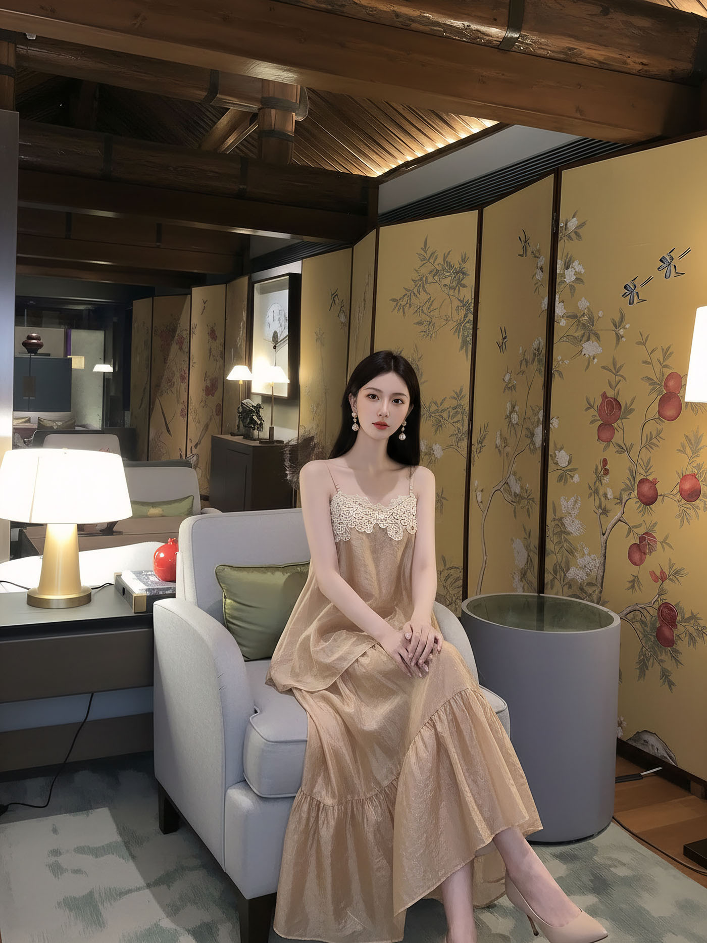 Bộ váy đầm maxi nữ thắt eo phong cách tân cổ điển Trung Hoa sang trọng — nửa váy, Trang chủ