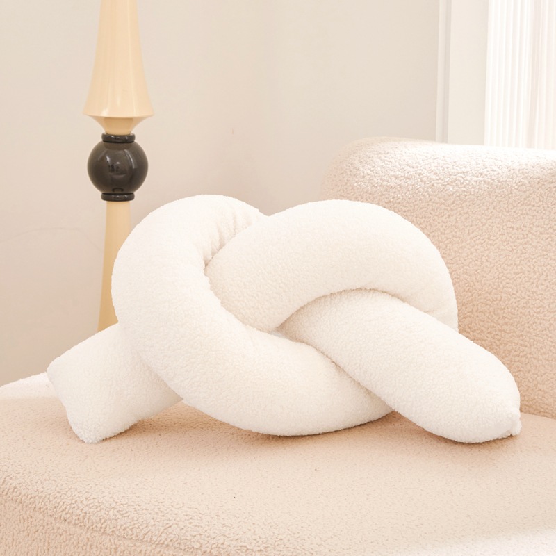 Almohada de peluche estilo Instagram de moda, linda almohada larga, almohada retorcible para sofá de sala de estar, cojín de dormitorio, almohada anudada.