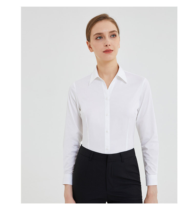 Áo sơ mi ngắn tay cổ vuông không cần ủi, cotton chải kỹ pha, form vừa vặn đi làm — Màu xanh nhạt ngắn tay nam cổ vuông, Màu xanh nhạt ngắn tay nữ cổ chữ V, Màu xanh nhạt ngắn tay nữ cổ vuông, Trắng ngắn tay nam cổ vuông chi tiết 20