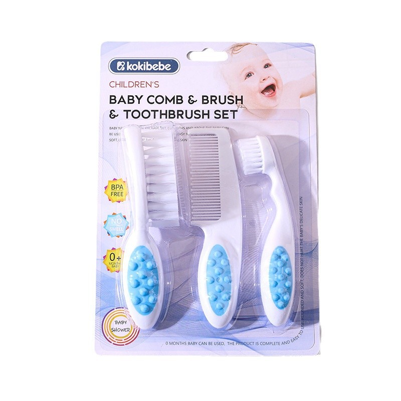 Paquete de exportación en inglés, champú para bebés, baño, juego de cepillos, limpieza bucal, combinación de cepillo de dientes de cabello suave de cabeza pequeña