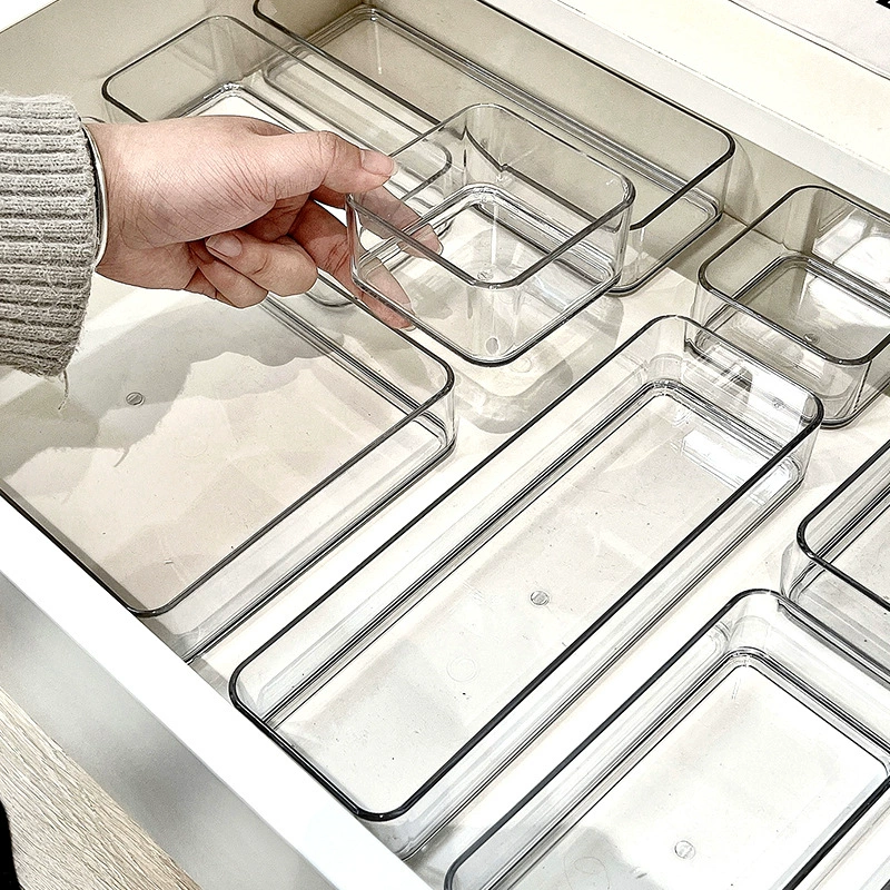 Отделка перегородки ящика Встроенная разделительная коробка для хранения ПЭТ акриловой прозрачной узкой полоски для косметики Кухня