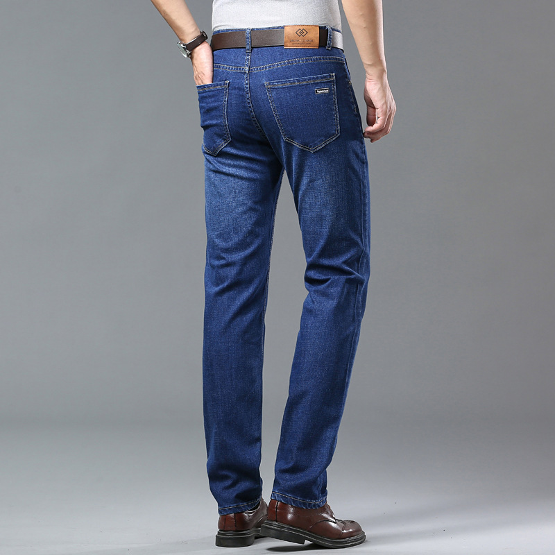 Soft Jeans hombres de cintura media-alta sueltos transpirables negocios Pantalones rectos hombres cómodos slim fit papá de mediana edad Pantalones
