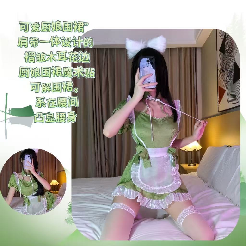 Lolita Maid Costume Set with Lace Apron and White Tights — detail image 5