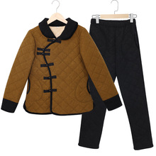 妈妈装冬季加绒棉衣棉裤两件套时尚套装中老年女宽松大码洋气棉袄