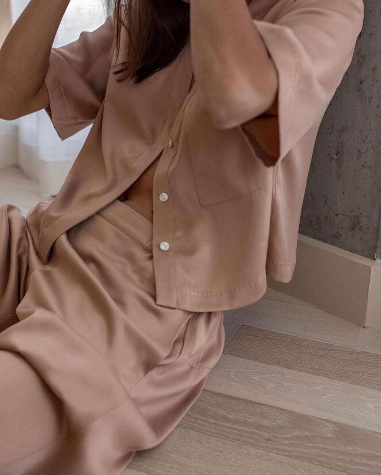 실크 가정복 시리즈 20 mm 무거운 모래 세척 실크 새틴 라이트 럭셔리 실크 슬라이드 탑 조끼 바지 반바지