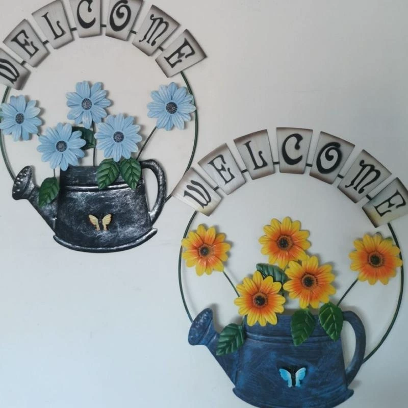 Скандинавский идиллический чайник подсолнух открытый сад садовый настенный орнамент кованый WELCOME приветственный знак