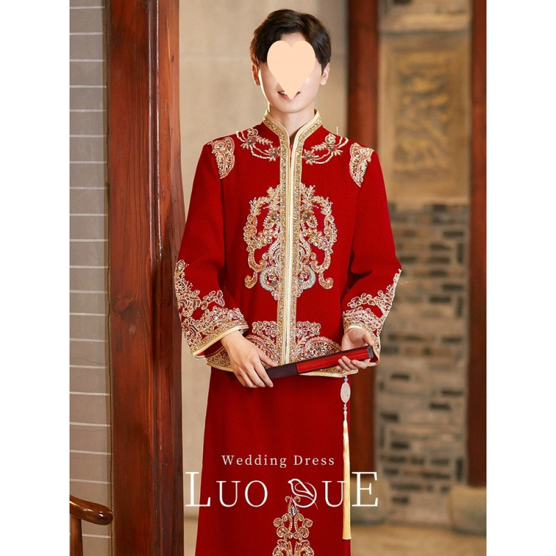 중국 스타일 XIUHE 원피스 신상 여름 웨딩 원피스 남자 용과 피닉스 자켓 세트